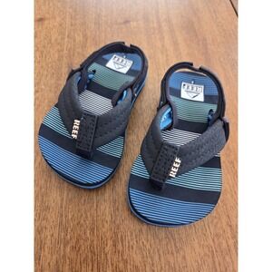 Child Reef Sandals Toddler Sz 5 Blue‎ Striped Flip Flops With Back Strap